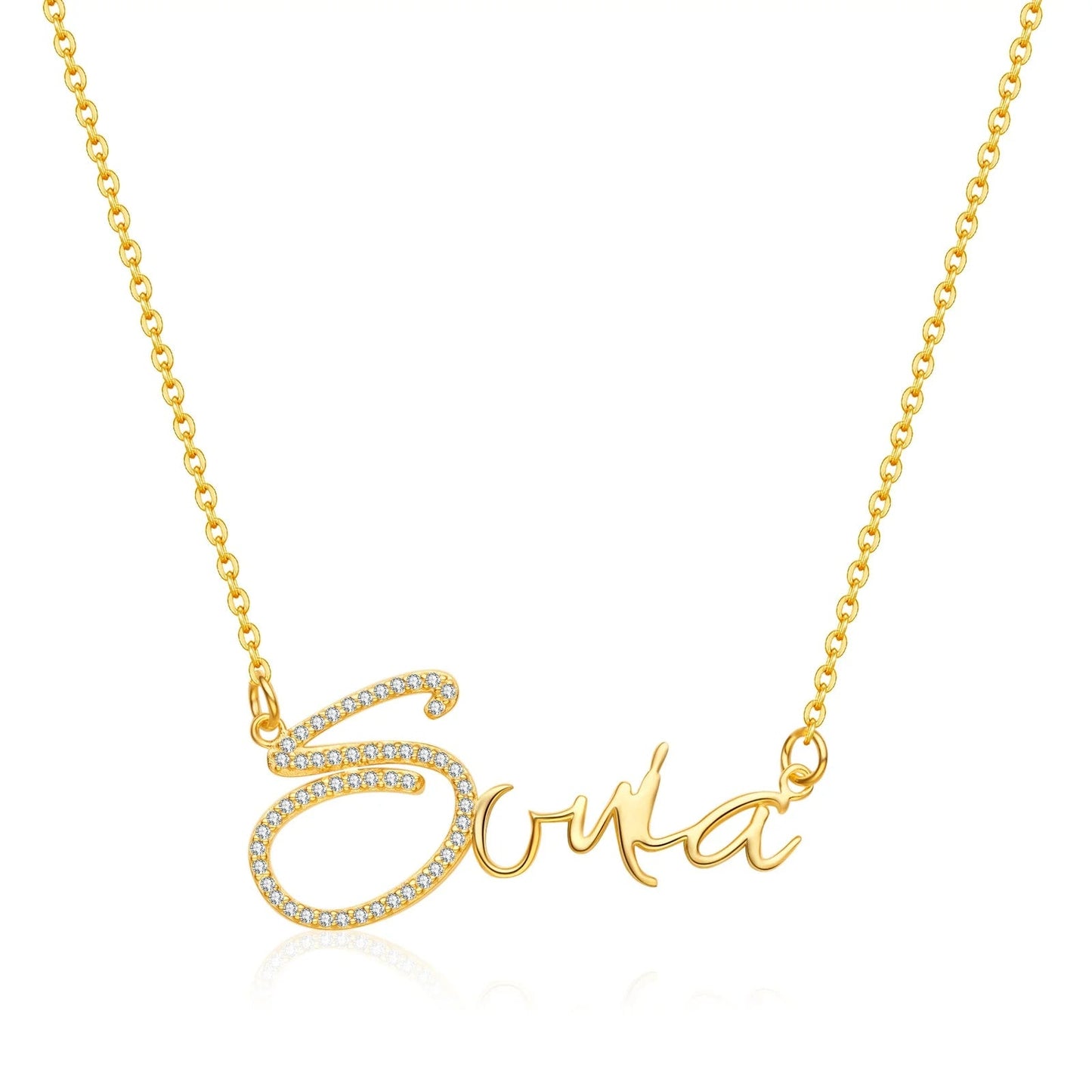 14K Solid Gold Name Necklace with CZ First Letter