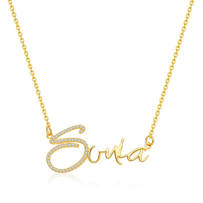 14K Solid Gold Name Necklace with CZ First Letter