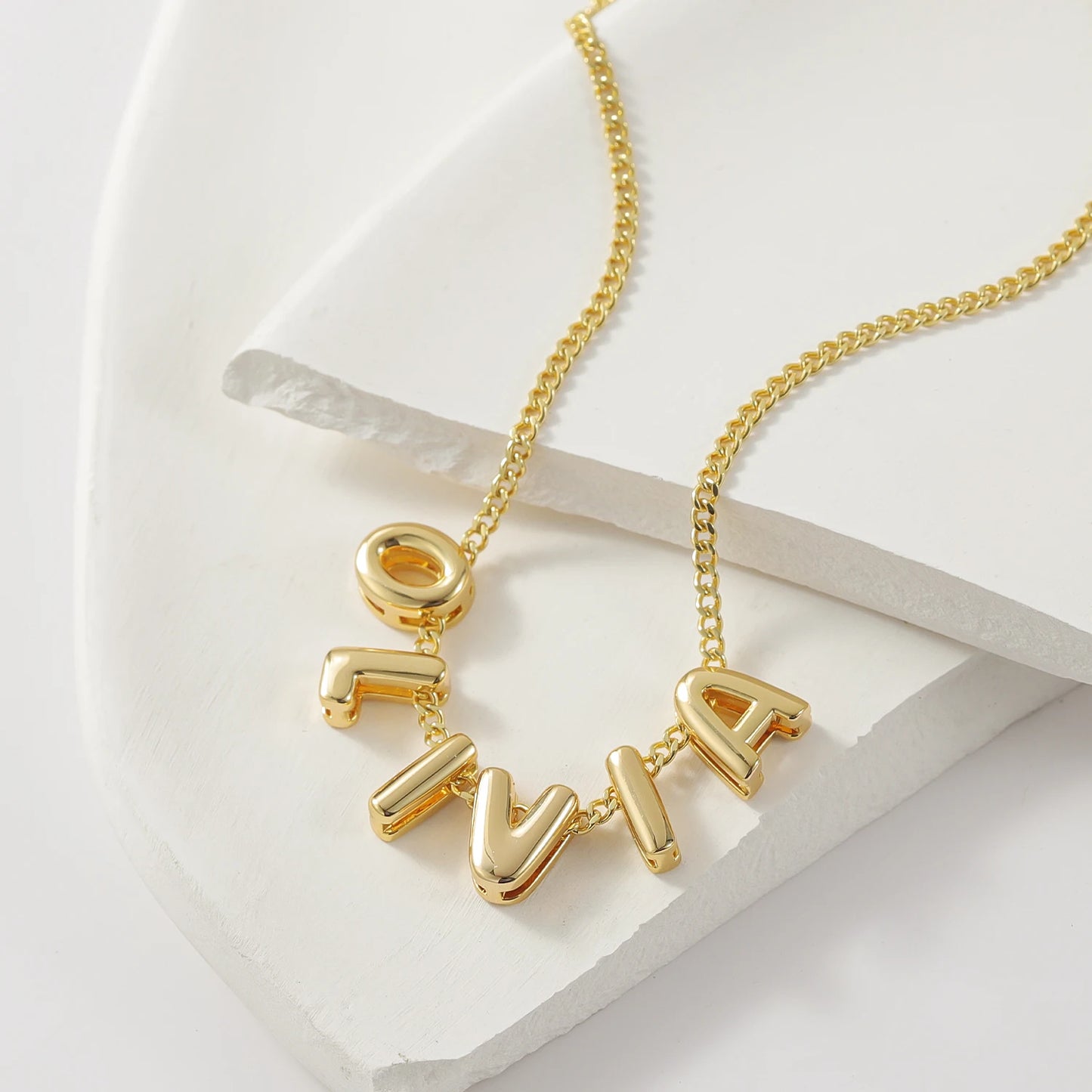 14K Gold Plated Bubble Name Necklace