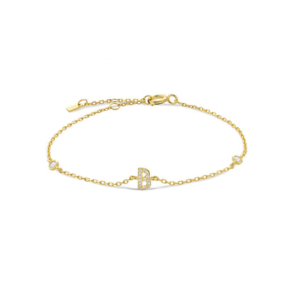 18k Gold Plated Sterling Silver Alphabet Monogram Bracelet CZ