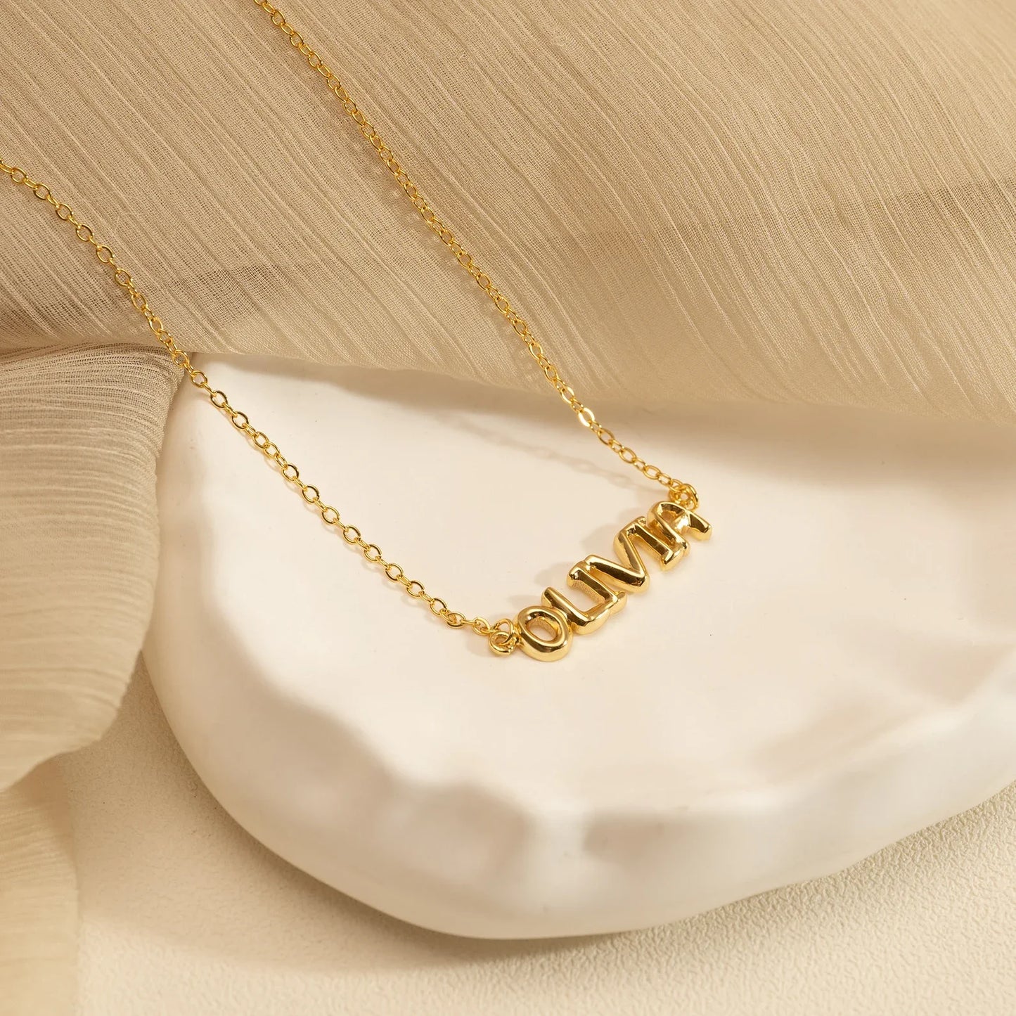 14K Solid Gold 3D Balloon Letter Name Necklace