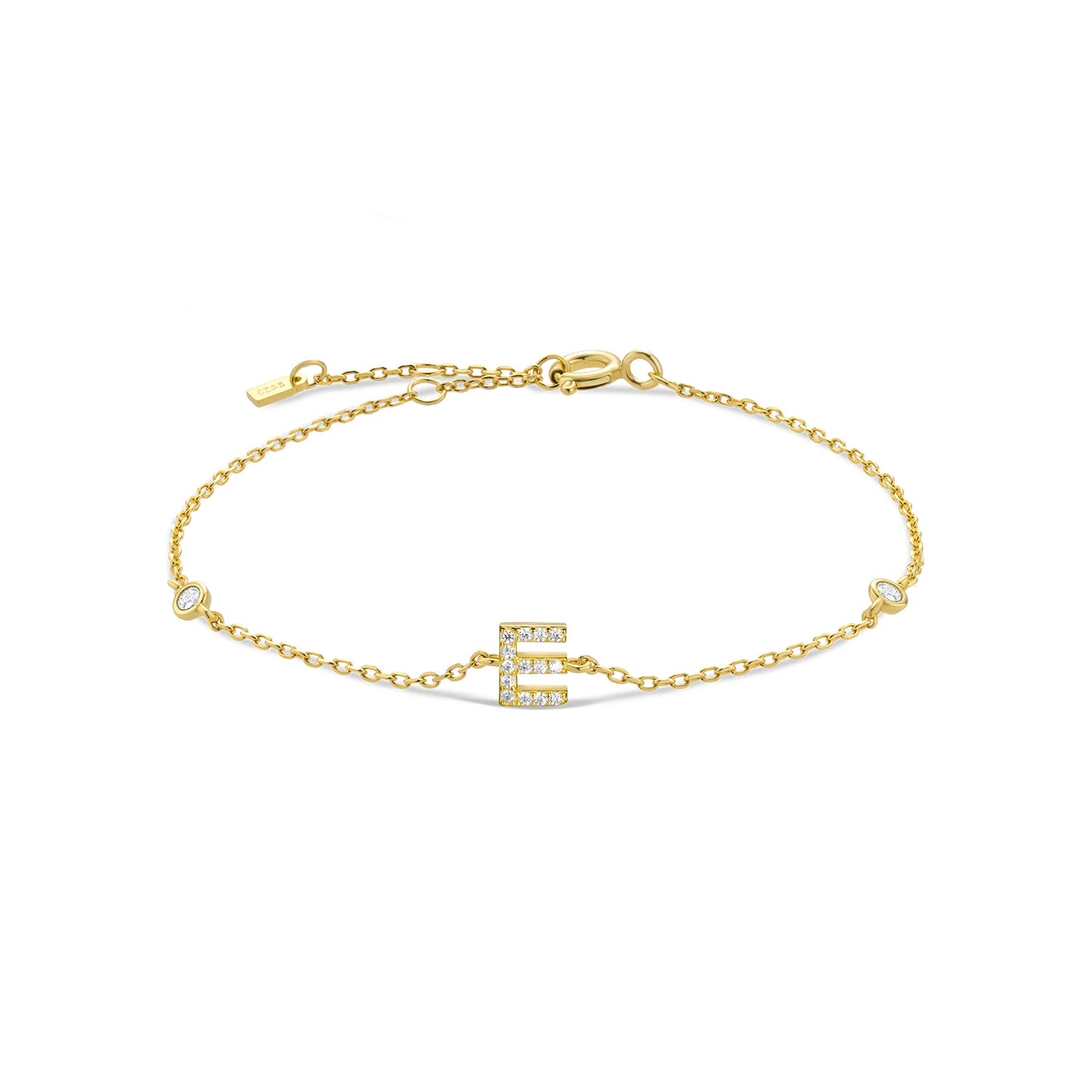 18k Gold Plated Sterling Silver Alphabet Monogram Bracelet CZ