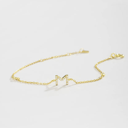 18k Gold Plated Sterling Silver Alphabet Monogram Bracelet CZ