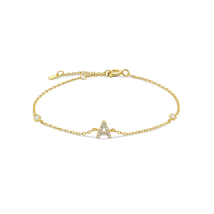 18k Gold Plated Sterling Silver Alphabet Monogram Bracelet CZ