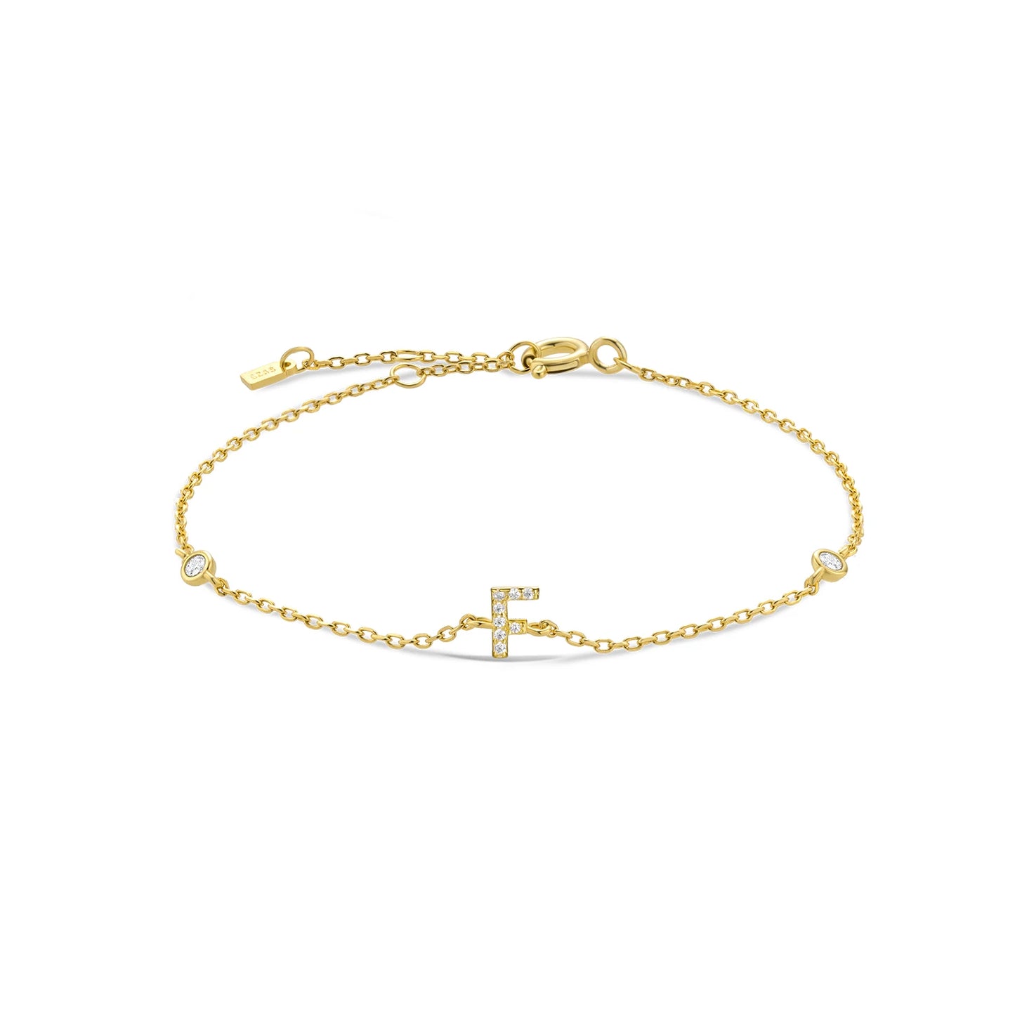 18k Gold Plated Sterling Silver Alphabet Monogram Bracelet CZ