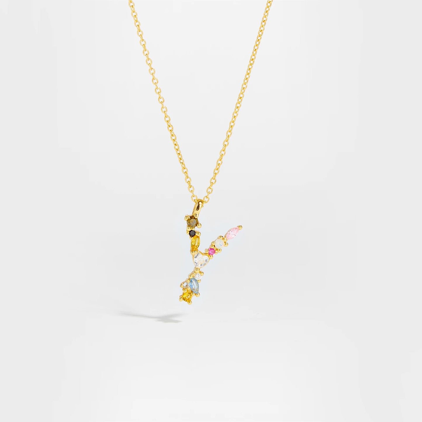 18K Gold Plated Sterling Silver Opals Letter Pendant