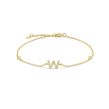 18k Gold Plated Sterling Silver Alphabet Monogram Bracelet CZ