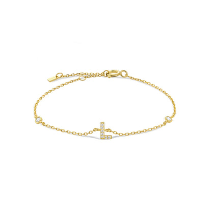 18k Gold Plated Sterling Silver Alphabet Monogram Bracelet CZ