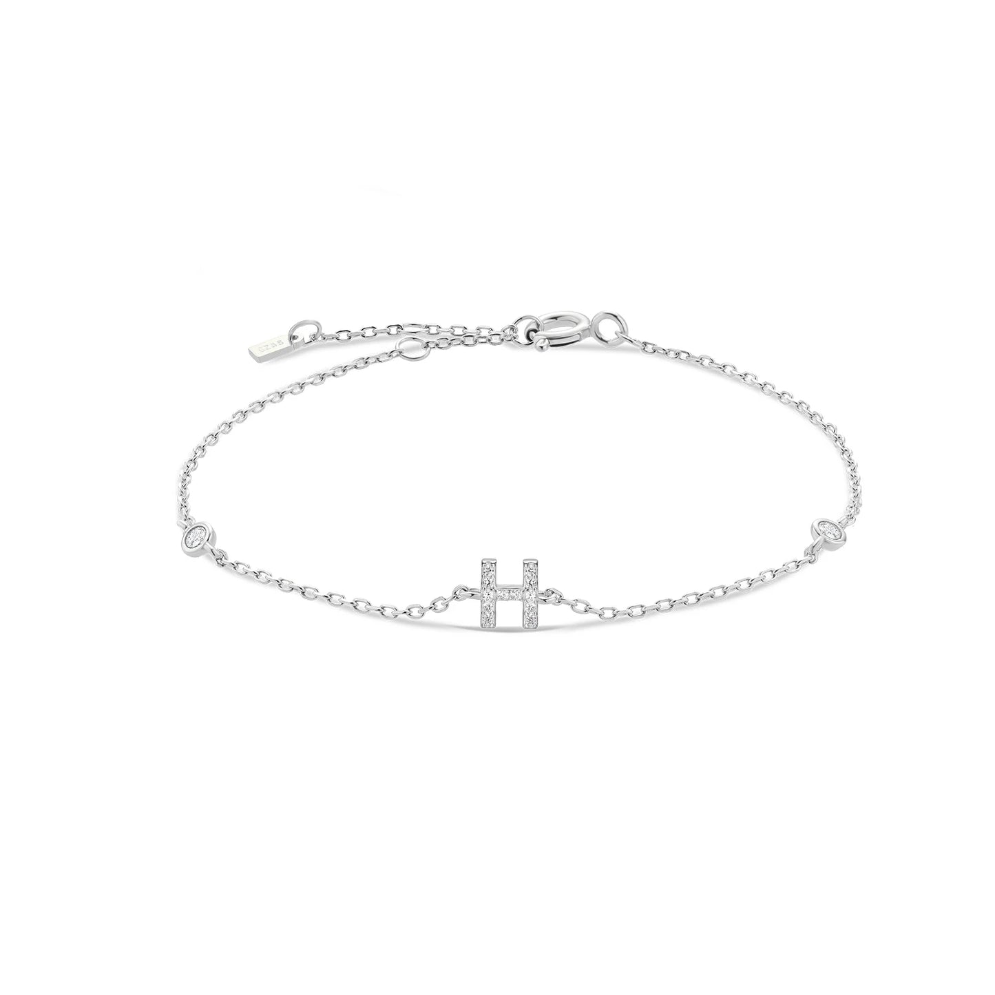 Sterling Silver Alphabet Monogram Bracelet CZ