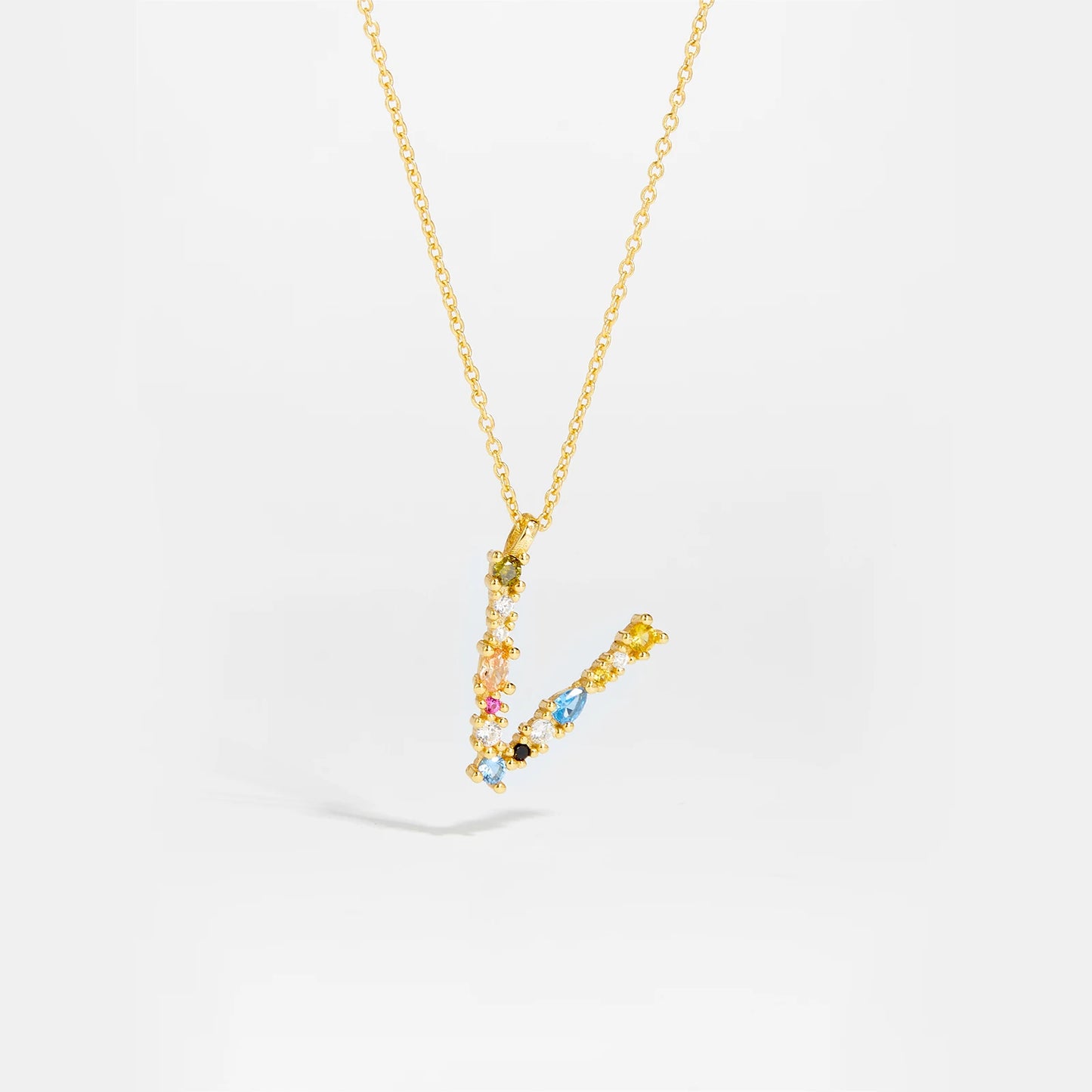 18K Gold Plated Sterling Silver Opals Letter Pendant