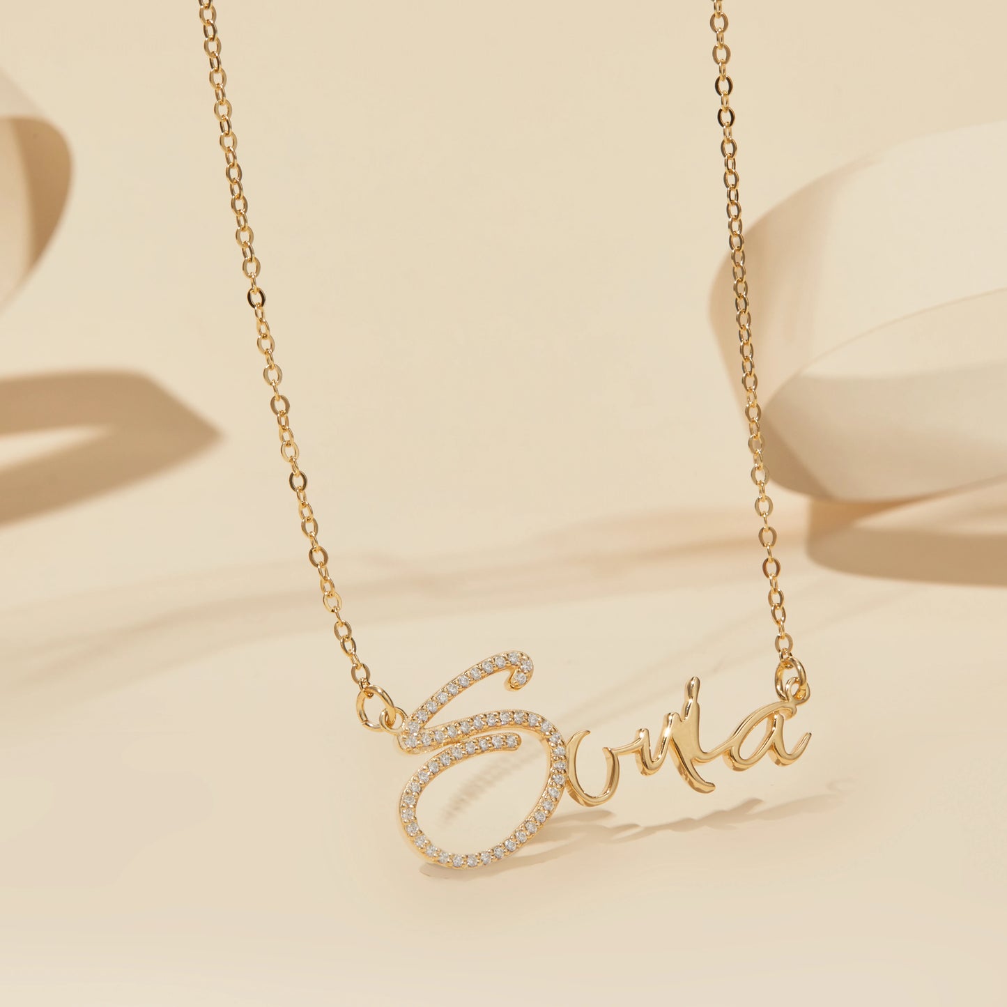 14K Solid Gold Name Necklace with CZ First Letter