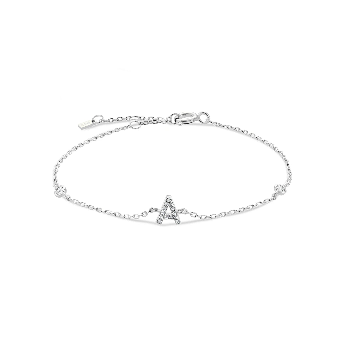 Sterling Silver Alphabet Monogram Bracelet CZ