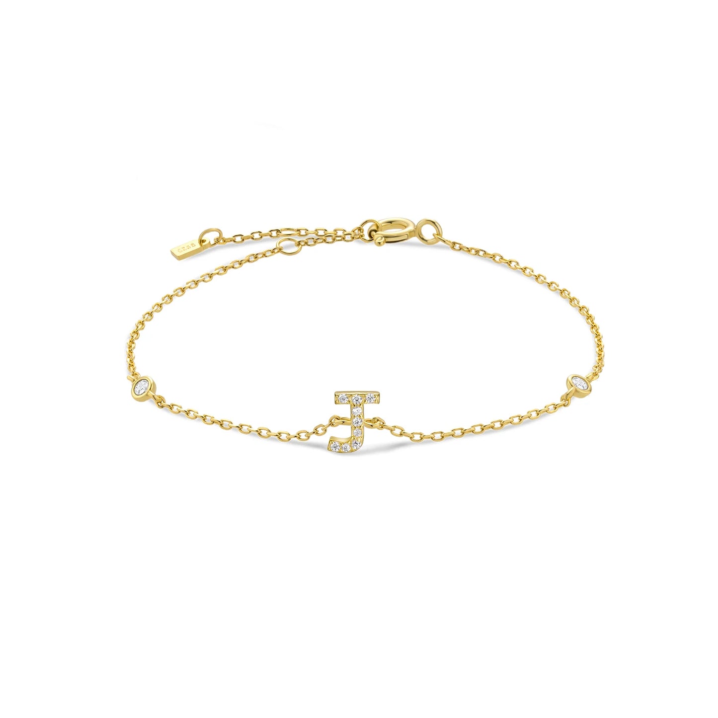 18k Gold Plated Sterling Silver Alphabet Monogram Bracelet CZ