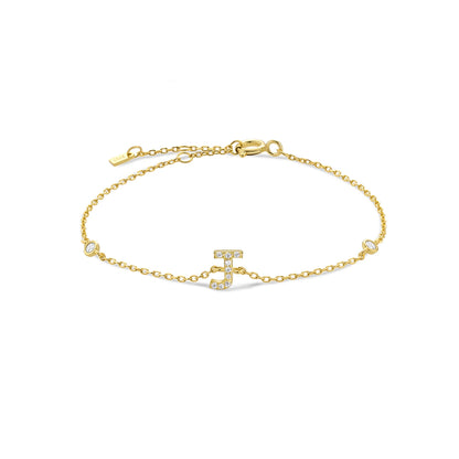 18k Gold Plated Sterling Silver Alphabet Monogram Bracelet CZ