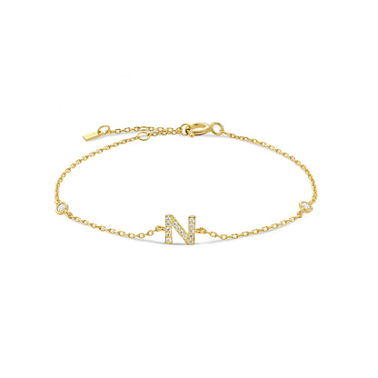 18k Gold Plated Sterling Silver Alphabet Monogram Bracelet CZ