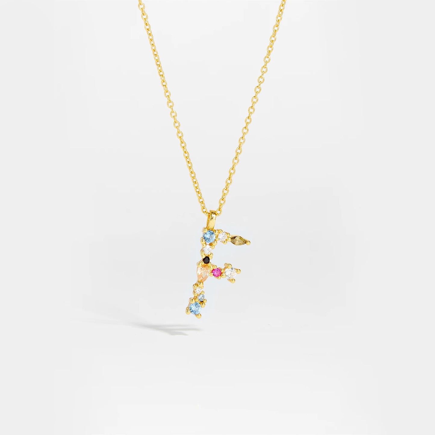 18K Gold Plated Sterling Silver Opals Letter Pendant