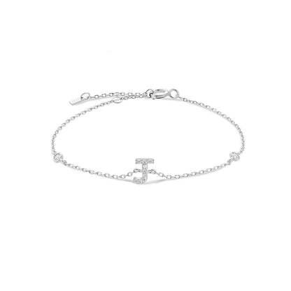 Sterling Silver Alphabet Monogram Bracelet CZ