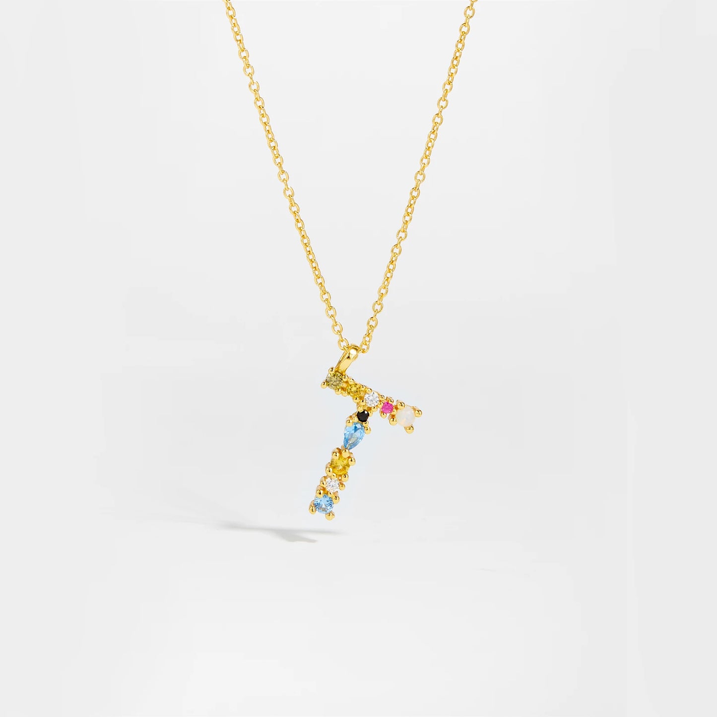 18K Gold Plated Sterling Silver Opals Letter Pendant