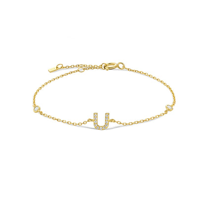 18k Gold Plated Sterling Silver Alphabet Monogram Bracelet CZ