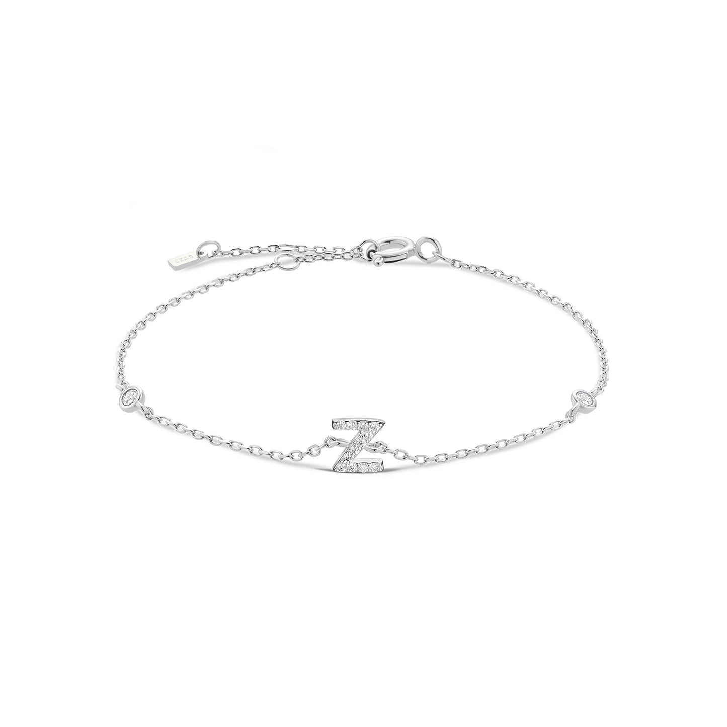 Sterling Silver Alphabet Monogram Bracelet CZ