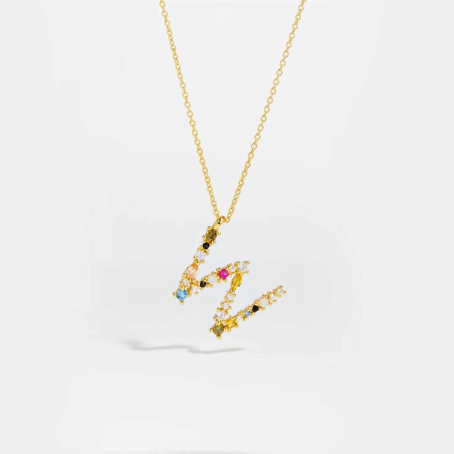 18K Gold Plated Sterling Silver Opals Letter Pendant