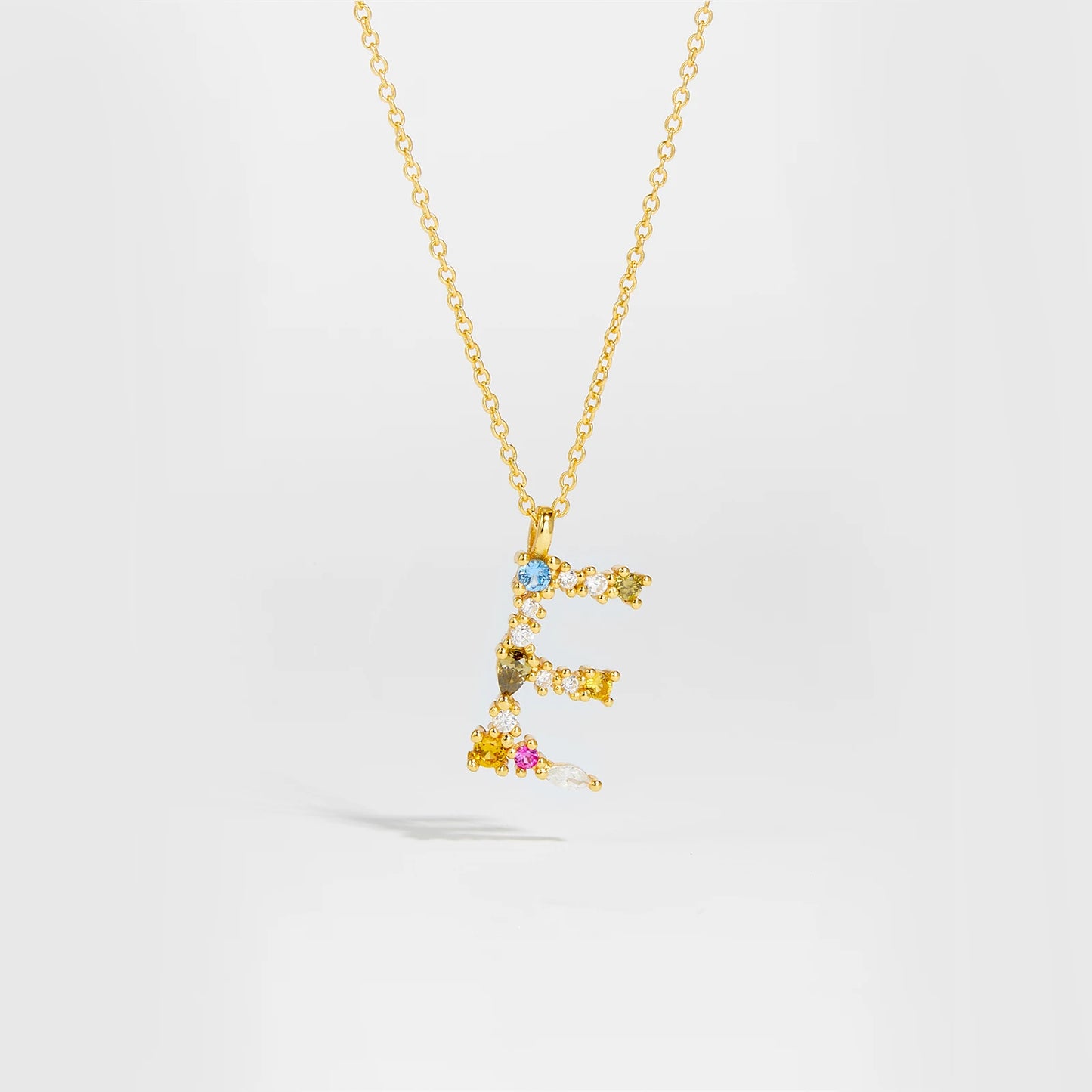 18K Gold Plated Sterling Silver Opals Letter Pendant