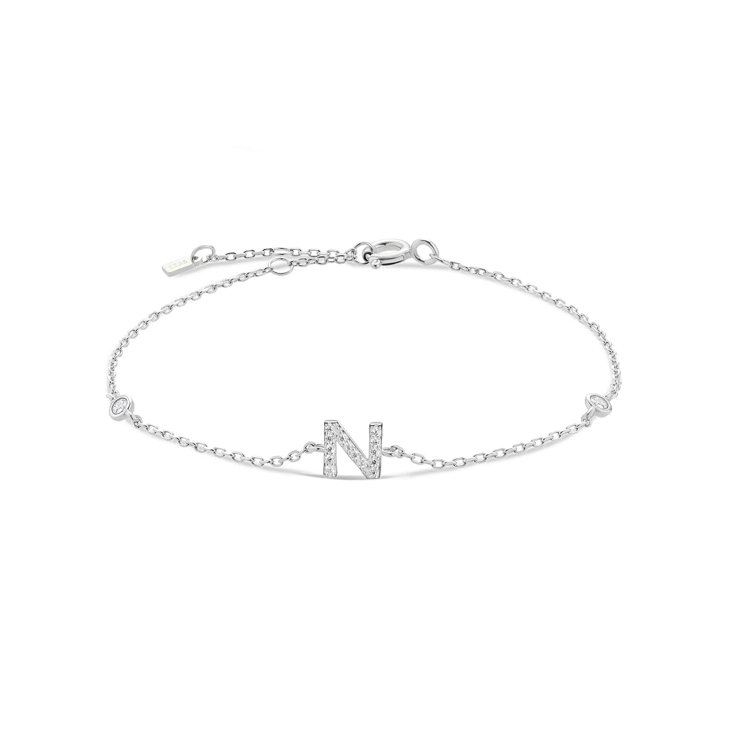 Sterling Silver Alphabet Monogram Bracelet CZ