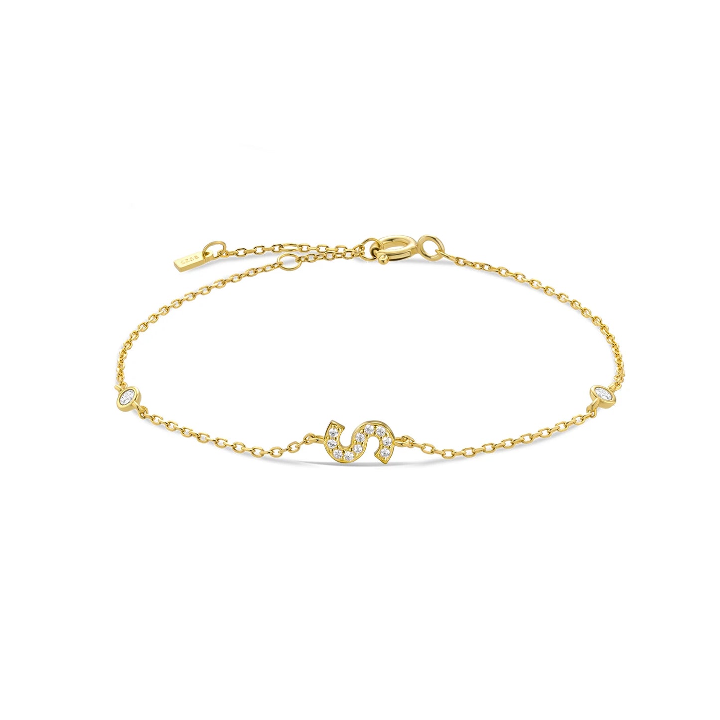 18k Gold Plated Sterling Silver Alphabet Monogram Bracelet CZ