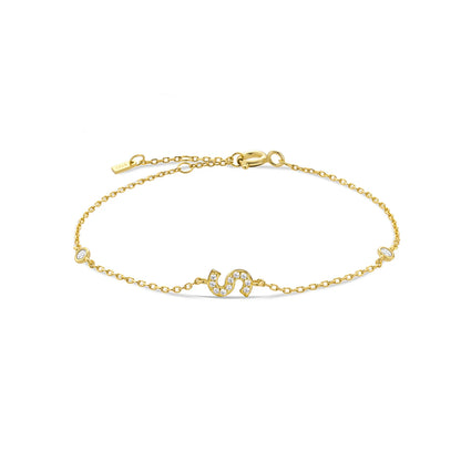 18k Gold Plated Sterling Silver Alphabet Monogram Bracelet CZ