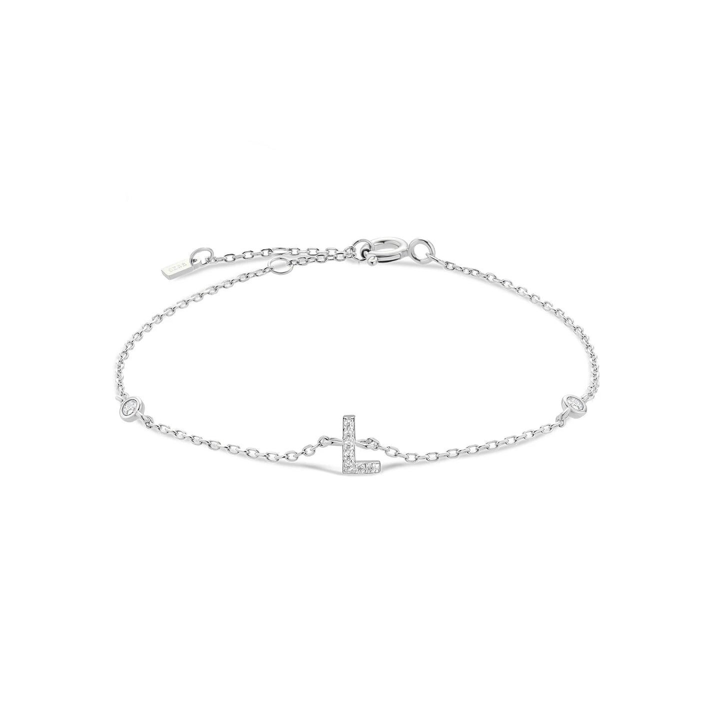 Sterling Silver Alphabet Monogram Bracelet CZ