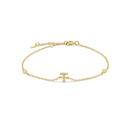 18k Gold Plated Sterling Silver Alphabet Monogram Bracelet CZ