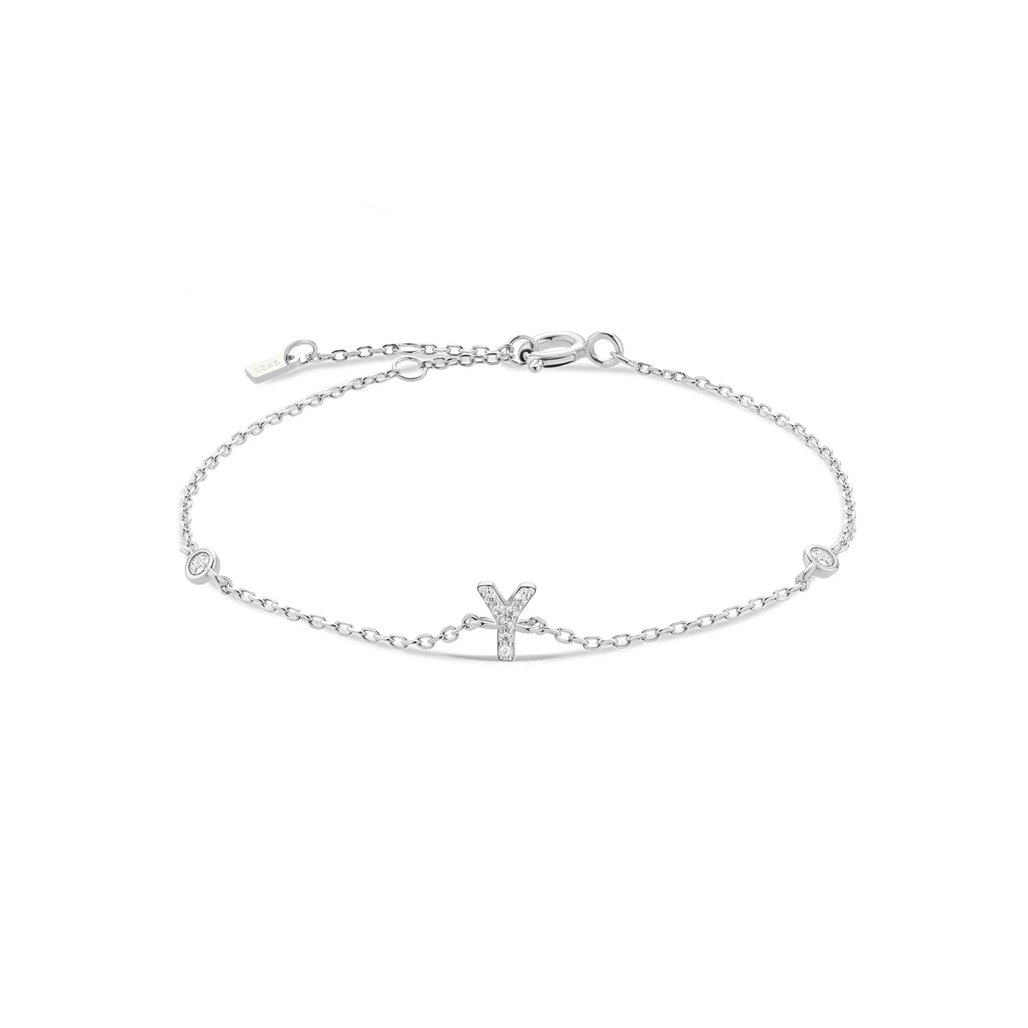 Sterling Silver Alphabet Monogram Bracelet CZ