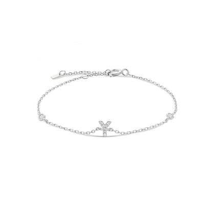 Sterling Silver Alphabet Monogram Bracelet CZ