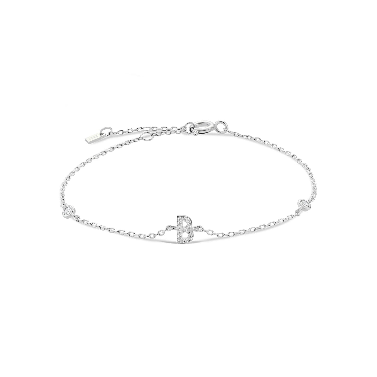 Sterling Silver Alphabet Monogram Bracelet CZ