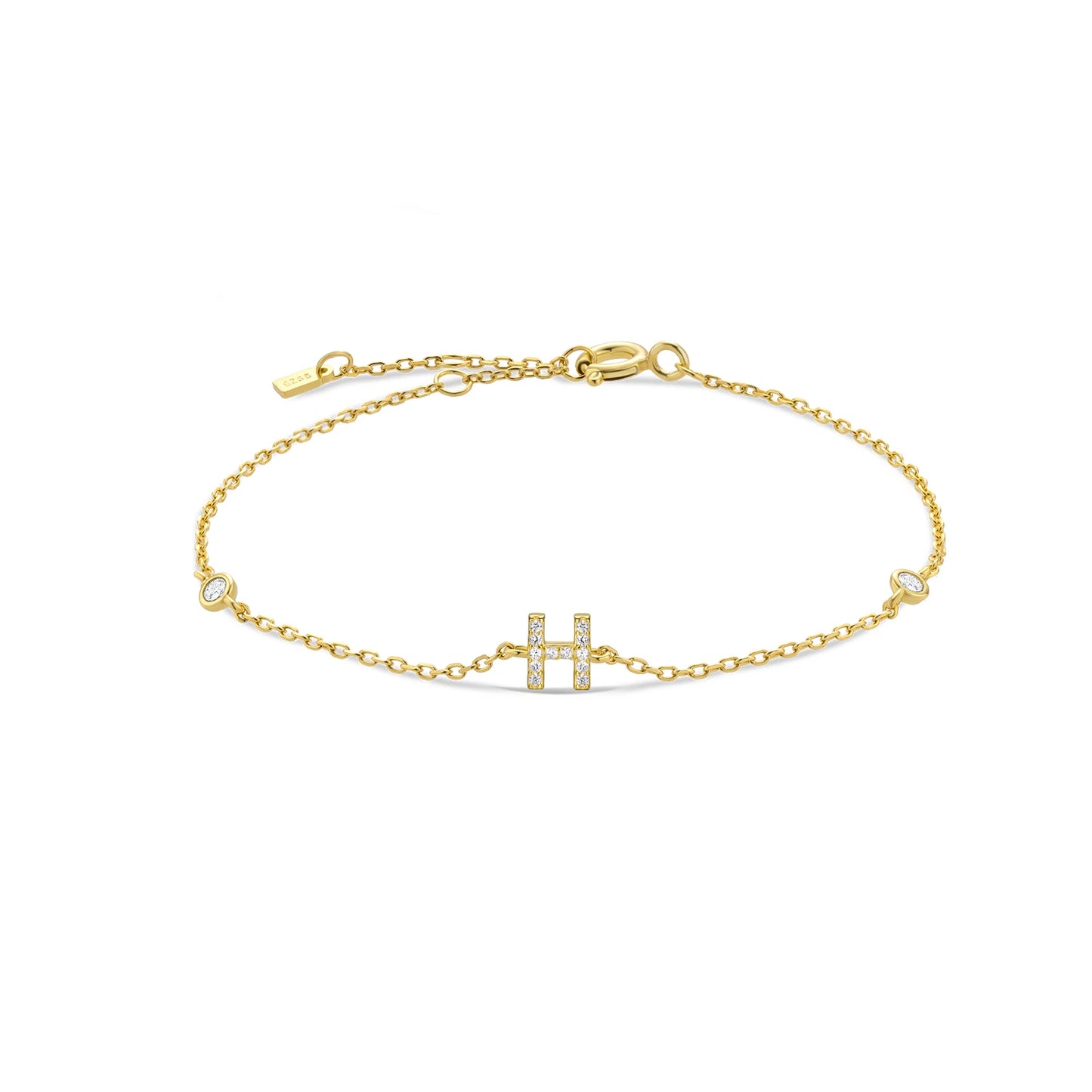 18k Gold Plated Sterling Silver Alphabet Monogram Bracelet CZ