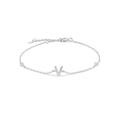 Sterling Silver Alphabet Monogram Bracelet CZ