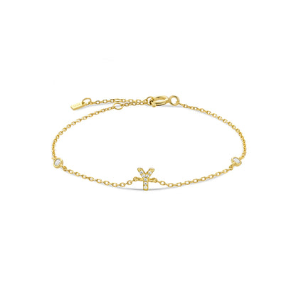 18k Gold Plated Sterling Silver Alphabet Monogram Bracelet CZ