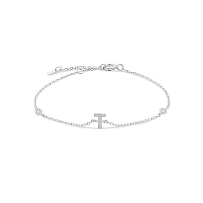 Sterling Silver Alphabet Monogram Bracelet CZ