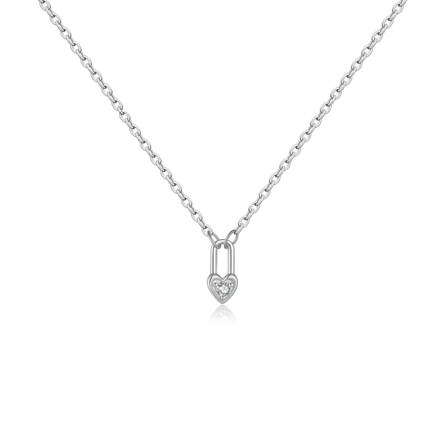 Sterling Silver Square Heart Padlock Necklace