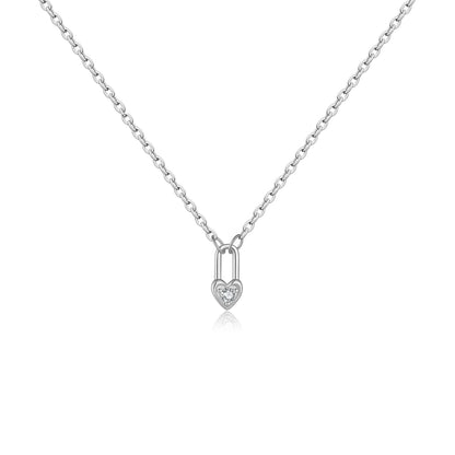 Sterling Silver Square Heart Padlock Necklace