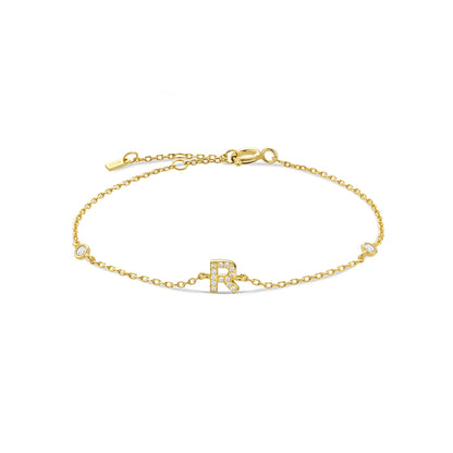 18k Gold Plated Sterling Silver Alphabet Monogram Bracelet CZ