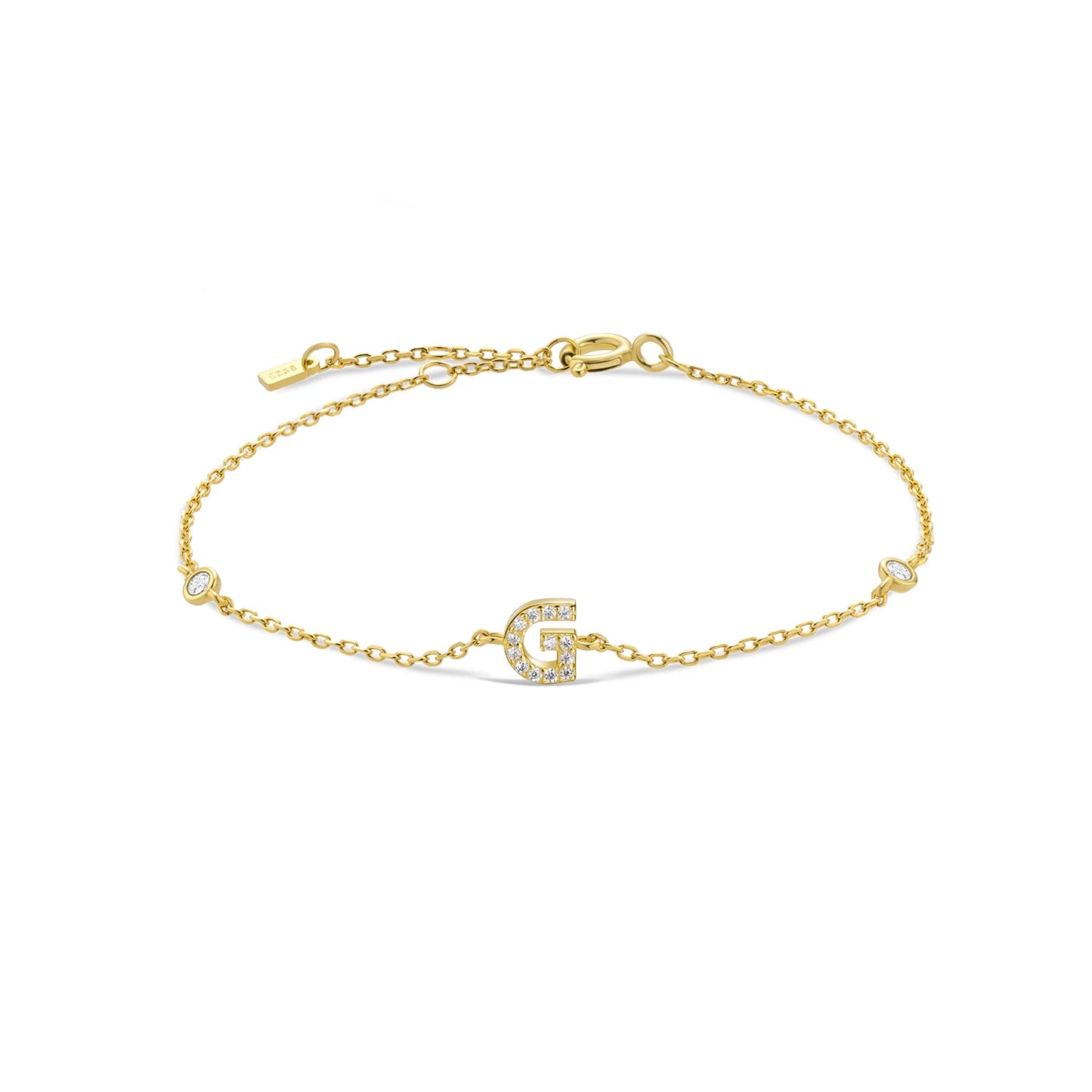 18k Gold Plated Sterling Silver Alphabet Monogram Bracelet CZ