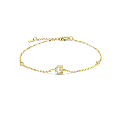 18k Gold Plated Sterling Silver Alphabet Monogram Bracelet CZ