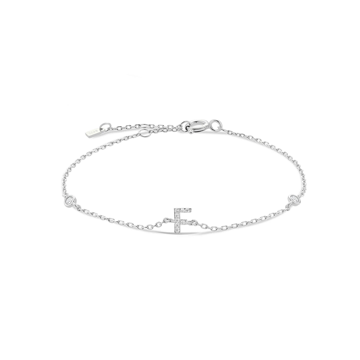 Sterling Silver Alphabet Monogram Bracelet CZ