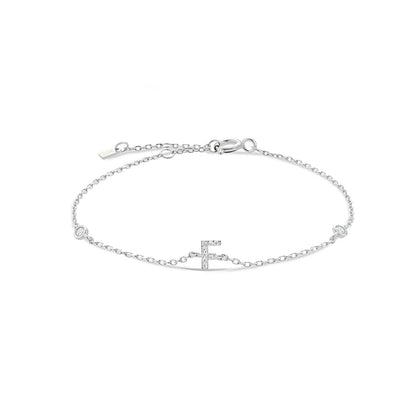 Sterling Silver Alphabet Monogram Bracelet CZ