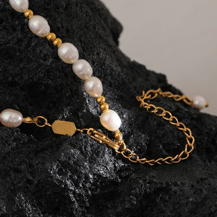 Natural Freshwater Pearl Necklace with 18K Gold Plated Beads