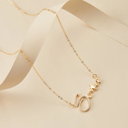 14K Solid Gold Name Necklace with CZ First Letter